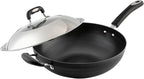 Wok Pan with Lid Nonstick Wok 34cm, Carbon Steel Woks Stir-Fry Pans, No Chemical Coated Flat Bottom Chinese Wok, for Electric, Induction and Gas Stoves