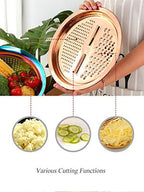 3PC/Set Colander set Stainless Steel Vegetable Slicer Fruit Potato Peeler Carrot Grater Strainer Utensil Round Rice Washer Bowl Drain Basket-Rose Gold