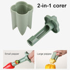 Pepper Corer Remover,2 in 1 Fruit and Vegetable Core Tool Quickly Cutting Remove Pepper Cutter for Kitchen Family Camping BBQ(COLOR:Green)