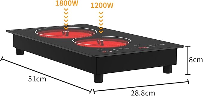 VBGK Electric Cooktop,12 Inch Built-in Radiant Electric Stove Top,110V 2100W 2 burner cooktop With 9 Heating Level, Timer & Kid Safety Lock, Sensor Touch Control 2 burner Induction Cooktop