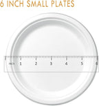 6 inch Small Compostable Dessert Plates,100 Count Heavyduty Sugarcane/Bagasse and Bamboo Fibre Biodegradable Disposable Paper Plate
