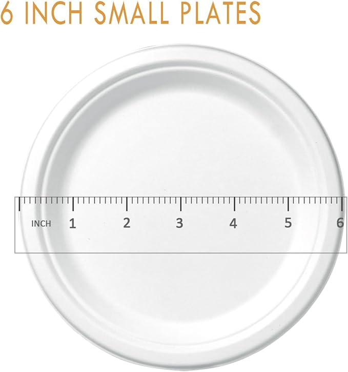 6 inch Small Compostable Dessert Plates,100 Count Heavyduty Sugarcane/Bagasse and Bamboo Fibre Biodegradable Disposable Paper Plate