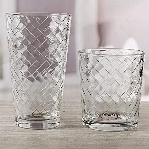 Circleware Chevron Huge 12-Piece Glassware Set of Highball Tumbler Drinking Glasses and Whiskey Cups for Water, Beer, Juice, Ice Tea Beverages, 6-15.75 oz & 6-12.5 oz, Clear