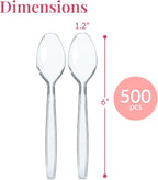 Prestee 500 Count Clear Plastic Spoons - 6 Inch Heavy Duty Plastic Spoons Disposable Bulk Pack - Elegant and Durable Clear Silverware Suitable for Events, Dinner, Banquets, Parties, and Gatherings