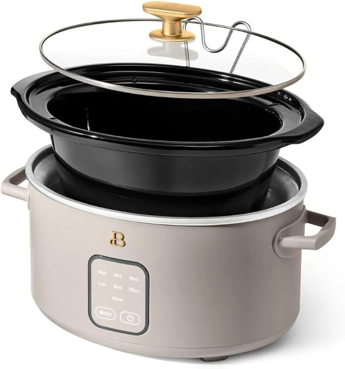 Beautiful 4-Quart Programmable Slow Cooker with Touch-Activated Display, Digital Timer, Keep-Warm Function & Removable Non-Stick Pot