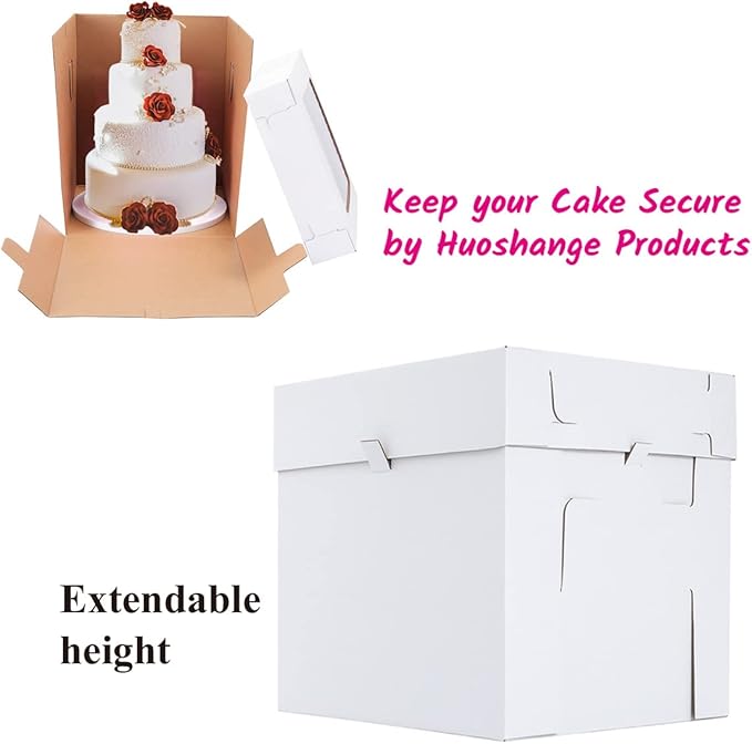 Tall Cake Boxes for Tier Cakes,3 Sizes 6 Pack 8x8x10,10x10x12 and 12x12x12Inch,Sturdy White Tall Cake Box Shipping in 8 10 12 Inch 2 3 Tier for Wedding Layer Tiered Cakes