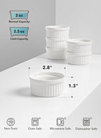 LE TAUCI Sauce Cups 2 OZ, Small Dipping Bowls, Mini Ceramic Ramekins Souffle Dishes, Sauce Dip Bowls for Charcuterie Boards, Microwave & Oven Safe, Set of 6, White