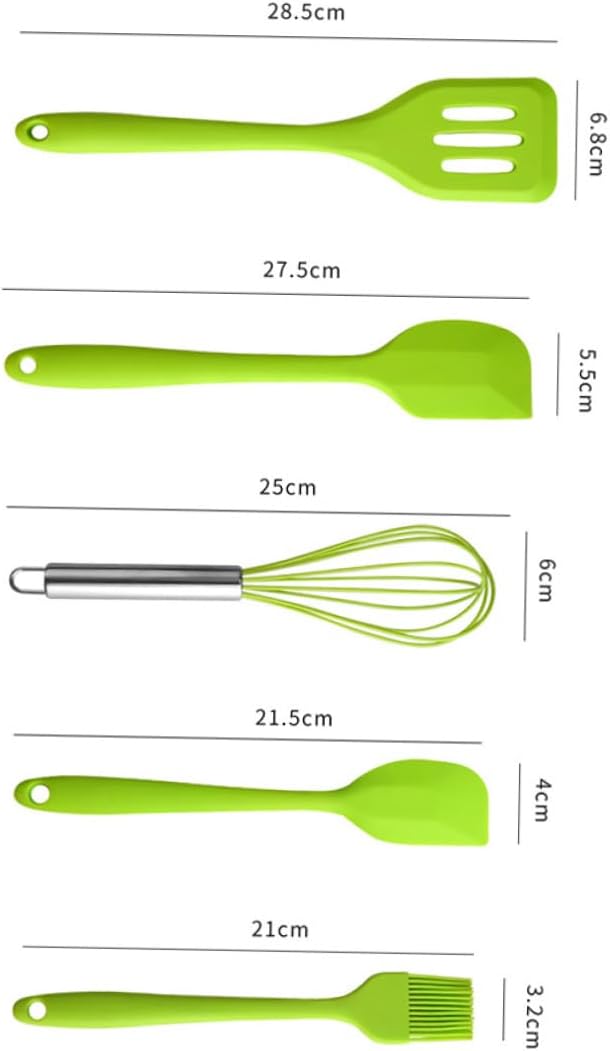 5pcs Silicone Utensil Kit Non-stick Cooking Gadgets Heat Resistant Egg Whisk and Baking Tools Set with Hanging for Kitchen Organization