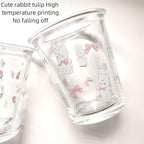 Set of 2 12 OZ French Drinking Glasses Floral Glass Coffee Cup Cute Tulip Rabbit Glass Cups for Iced Tea,Juice,Coffee,Latte,Milk,Dessert,Stackable Glassware Drinkware Set