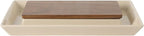 Gibson Elite 3-Section Stoneware Serving Tray with Acacia Lid – Taupe Rectangular Chip & Dip, Condiment, Snack and Appetizer Server for Parties & Entertaining