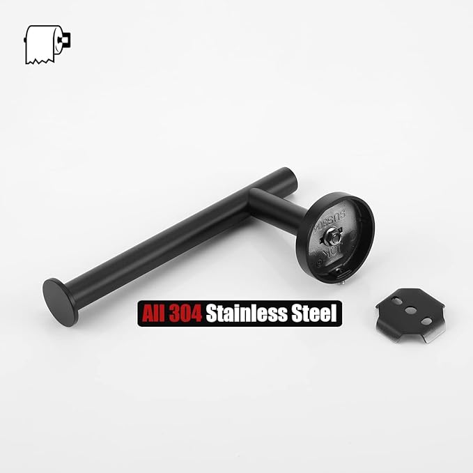 JQK Black Toilet Paper Holder, 5 Inch 304 Stainless Steel Thick 0.8mm Tissue Paper Dispenser, Matte Black Wall Mount, 2 Pack, TPH120-PB-P2
