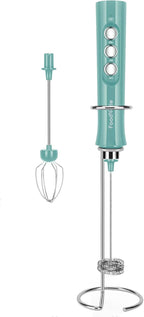 FoodVille MF02 Rechargeable Milk Frother Handheld Foam Maker with Stainless Whisk for Cappuccino, Latte, Bulletproof Coffee, Keto Diet, Protein Powder, Matcha (Turquoise Green)