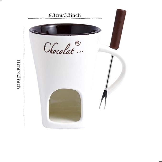 Fondue Mugs,Fondue Cup,Heat Resistant Ceramic Mini Fondue Set with Forks - Reusable Chocolate Melting Cup for Desserts, Date Nights & Parties (RED)