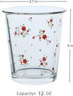 Set of 2 12 OZ French Floral Drinking Glasses Flower Glass Coffee Cup Cute Glass Cups for Iced Coffee,Tea,Juice,Latte,Milk,Dessert,Stackable Glassware Drinkware Set(red yellow)