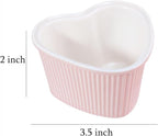 Sizikato Heart-Shaped Pink Porcelain Souffle Dishes, Ramekins - 3.5 Inches for Souffle, Creme Brulee and Dipping Sauces - Set of 4