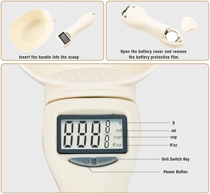 Digital Measuring Spoon, 2025 Food Measuring Scoop Scale 800g / 0.1g High Precision with LCD Screen,Household Weighing Scoop for Kitchen and Dog Cat Food (2)
