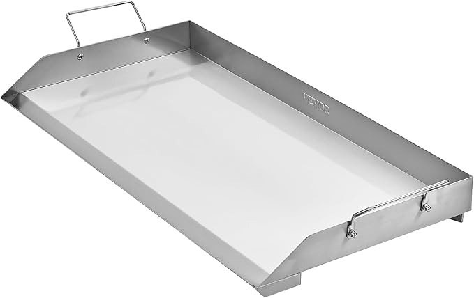 VEVOR Stainless Steel Griddle, 32x16 inch Universal Flat Top Rectangular Plate, Gas Grill Griddle for BBQ Grill, Teppanyaki, Portable Family Cookware with Handle, for Camping Tailgating Party