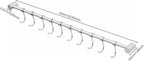 Kitchen Hanging Racks, 304 Stainless Steel 20 Inch Rail Utensil Storage Hanger with 10 Pcs Noiseless Sliding Hooks, Wall Mounted Rod Holder for Pots Pan Spatula Spoon Cookware Mug Cup