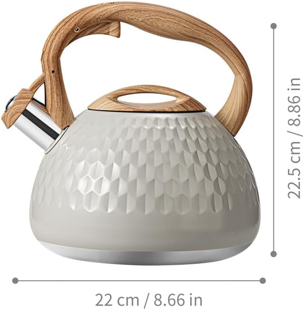 Tea Kettle, 2.7 Quart with Wood Pattern Handle Loud Whistle Food Grade Stainless Steel Teapot, Anti-Hot Handle and Anti-Rust, Suitable for All Heat Sources