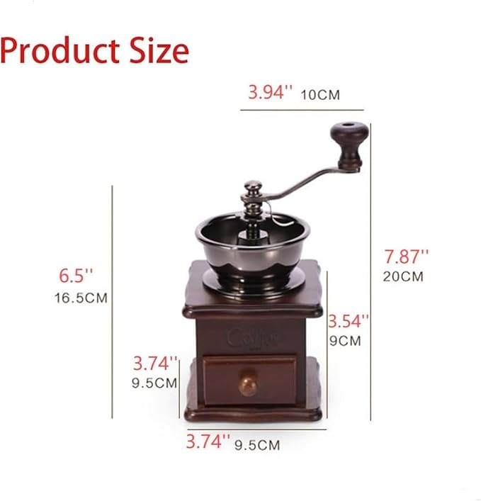 Wooden Manual Coffee Grinder Vintage Style Hand Coffee Mill Burr Coffee Grinder with Ceramic Hand Crank,Wooden Manual Coffee Grinder Cleaning Brush (Dark Brown Upgraded Version)