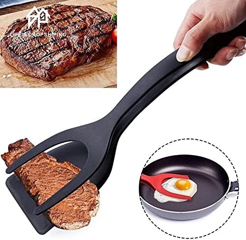 1pcs Multifunctional 2 in 1 Non Stick Bread Egg Turners Cooking Tongs Gadgets For Kitchen Utensils Spatula Cooking Tool(white-Dinosaur Doodle4)