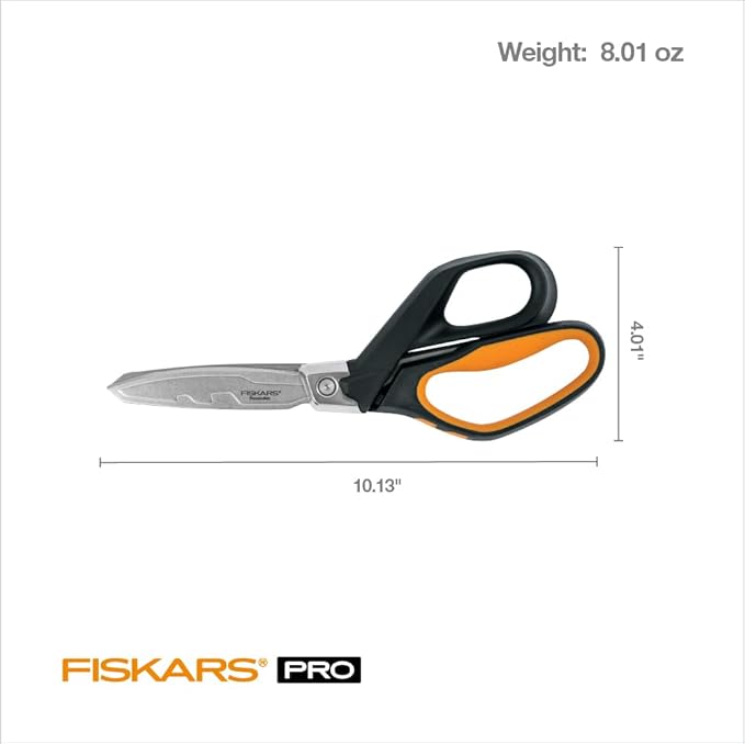 Fiskars Pro PowerArc Shop Shears, Heavy Duty Stainless Steel Scissor, Industrial Grade Tool for Building and Construction, 10 in, Orange/Black