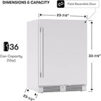 Zephyr Presrv 24 Inch Outdoor Wine Fridge & Beverage Refrigerator Single Zone Under Counter - Drink Chiller Freestanding Stainless Steel Door - 136 cans (Single-Zone Outdoor Wine & Beverage Cooler)