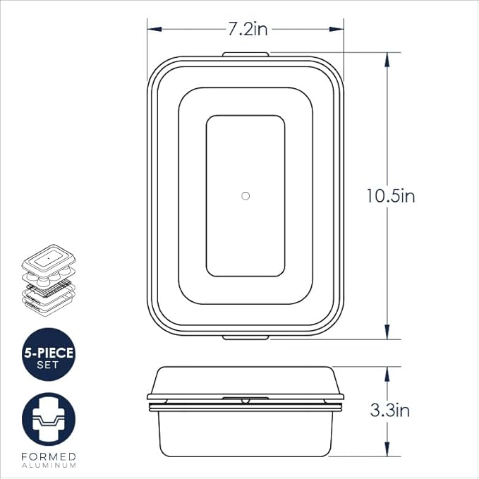 Nordic Ware Naturals 5 Piece Compact Pan Set, Toaster Oven, Counter Ovens, Air Fryer and Broiler Safe, Size for 1-2 Portions - Includes Rectangular Pan, Muffin Pan, Baking Sheet, Broiling Rack and Lid