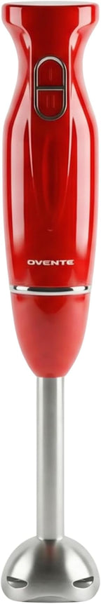 OVENTE Immersion Hand Blender, 300W Electric Handheld Stick Mixer with 2 Mixing Speeds and Stainless Steel Blades for Smoothies, Purees & Baby Food, Red HS560R