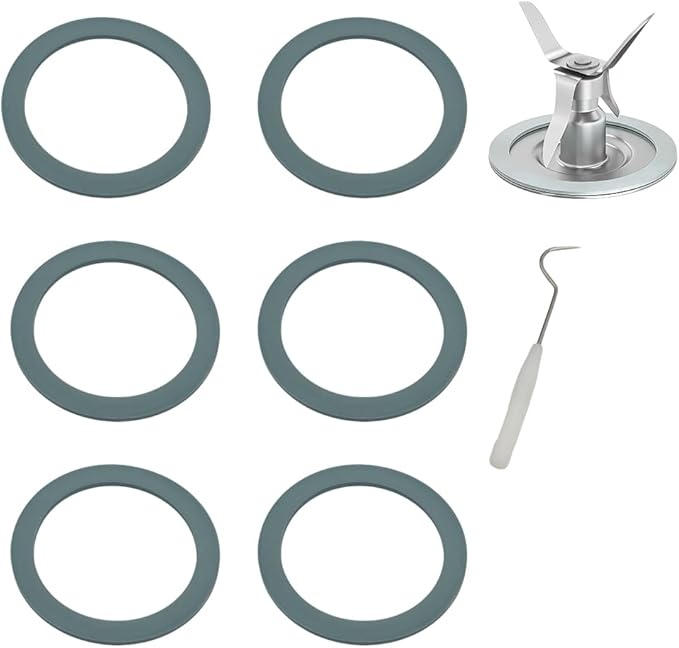6 Pack Blender Gasket Replacement Parts with Hook, Compatible with Oster and Osterizer Blender, Rubber Seal O-Ring Blender Accessories, Gray