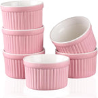 Ramekins 4oz,Creme Brulee Ramekins and Souffle Dishes,Porcelain Oven Safe Baking Bowls,Pudding Cups,Dipping bowl,Set of 6,Pink.