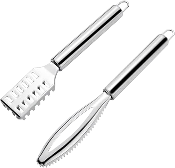 Fish Scaler Remover, Fish Scales Scraping Tool, Fishes Scaler Scraper with Grip Handle Fast Cleaning Skin Steel Brush Fishes Peeling Scraper(COLOR:Silver)