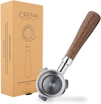CREMA Coffee Products 54mm Bottomless Naked Portafilter | Compatible with 54mm Breville Machines | Includes Double Shot Filter Basket | Walnut