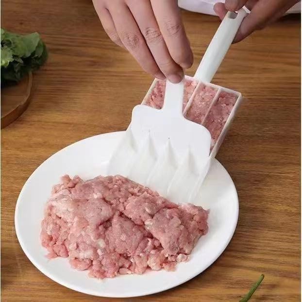 White Creative Kitchen Meatball Maker, 4 Baller Spoons with Cutting Spade, Multifunction Ice Cream Scoop, DIY Meatball, Patty, Fish Ball, Burger Making Tools