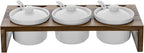 MyGift 10 Pcs Condiment Pot Serving Dish Set, Hosting Essentials, Premium Acacia Solid Wood Raised Display Server Tray and 3 Ceramic Ramekin Dip Bowls with Lids and Spoons