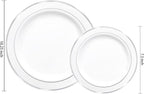 I00000 60pcs Silver Plastic Plates, Disposable Plastic Party Plates with White Silver Rim Heavy Duty Fancy Wedding Party Plates Include 30 Dinner Plates 10.25" and 30 Dessert Appetizer Plates 7.5"