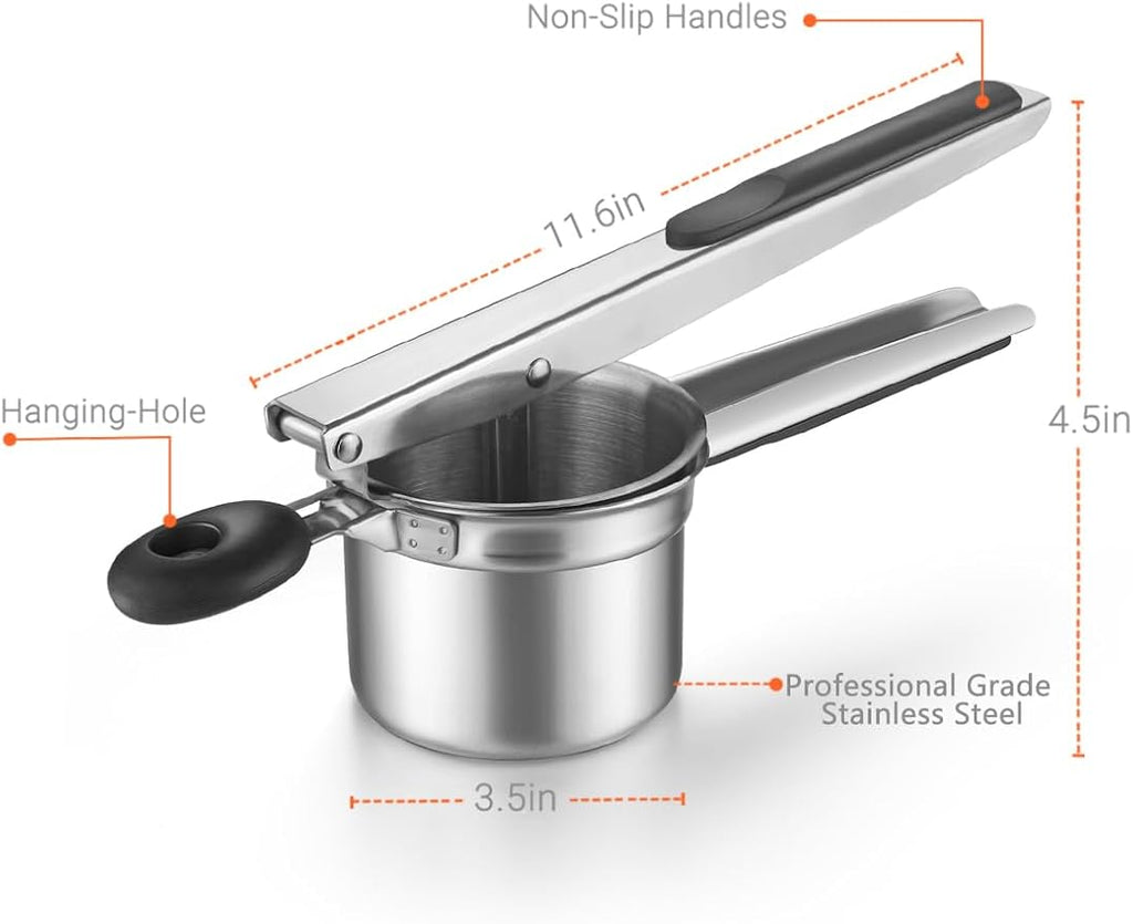 Potato Ricer, Stainless Steel Fruit and Vegetables Masher Food Ricer Large Capacity with 3 Interchangeable Discs & Inner Cup