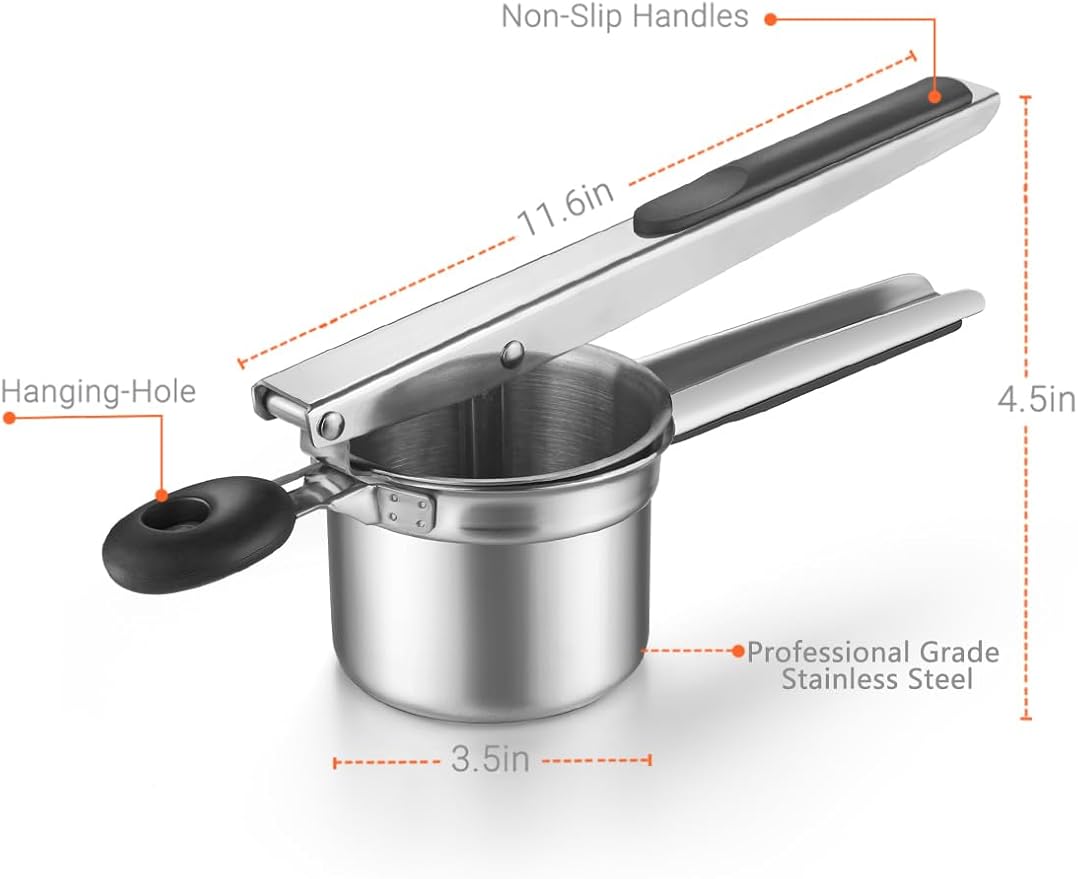 Potato Ricer, Stainless Steel Fruit and Vegetables Masher Food Ricer Large Capacity with 3 Interchangeable Discs & Inner Cup