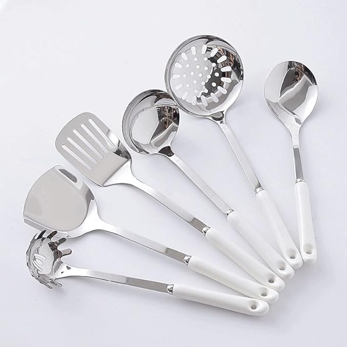 Ceramic Handles Cooking Tool Set steel Kitchen Utensils set of cookers Shovels Spoons Strainer(D)