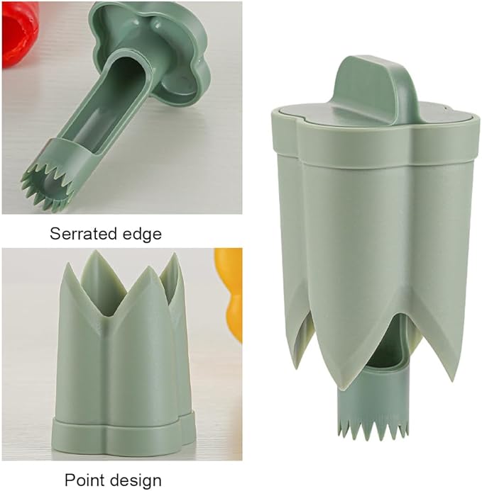 Pepper Corer Remover,2 in 1 Fruit and Vegetable Core Tool Quickly Cutting Remove Pepper Cutter for Kitchen Family Camping BBQ(COLOR:Green)