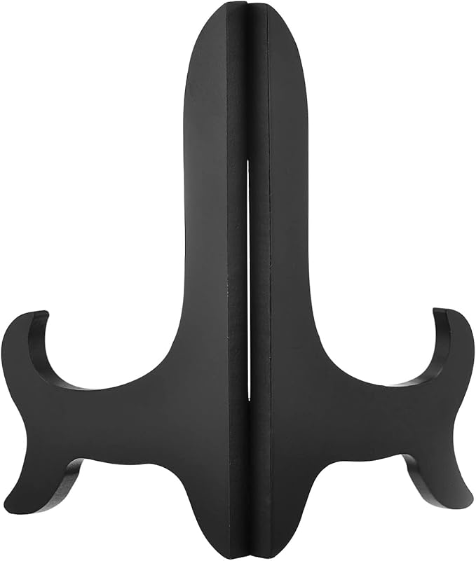 uxcell 8" Easel Plate Holder, Wooden Folding Display Stand Black for Decorative Picture Frame