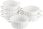 Foraineam 6 Pack Oven Safe Porcelain Souffle Dishes with Double Handles, 10 Ounce Round Mini Quiche Pan, Baking Pie Dish Ramekins For Pudding, Creme Brulee, Souffle