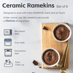 Nuwave Ceramic Ramekins 8 oz, Set of 6, Elegant Classic Style for Baking Souffles, Creme Brulées, Custards, Puddings, 4.3” Wide & 2” Tall, Microwave, Oven & Dishwasher-Safe, Ivory White (6)