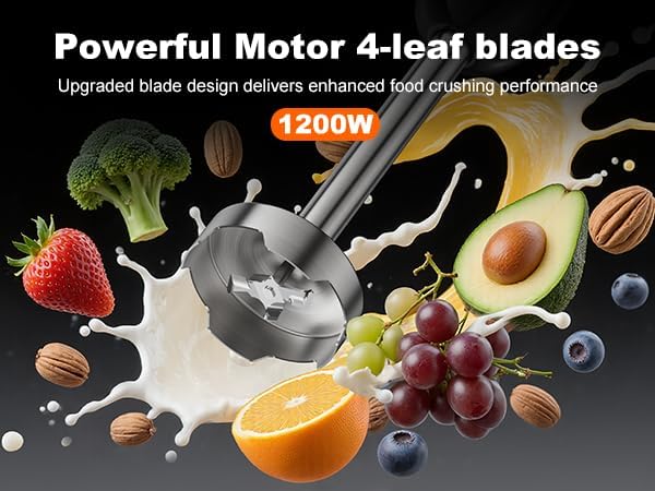 Immersion Blender Handheld Hand Blenders, 20 Speed & Turbo Mode Hand Held Blender, Heaviest Duty Copper Motor, Stainless Steel Blades, Milk Frother Wand, Whisk, 600ml Beaker, 500ml Chopper (Black)