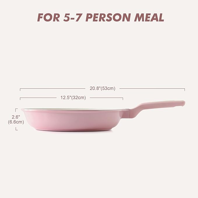 SENSARTE Nonstick Ceramic Frying Pan 12.5-Inch, Healthy Non Toxic Skillet, Induction Omelet Pan with Heat Resistant Handle, PFAS-Free, Pink