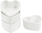 Sizikato Heart-Shaped Porcelain Souffle Dishes, Ramekins - 3.5 Inches for Souffle, Creme Brulee and Dipping Sauces - Set of 4