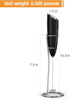 SIMPLETASTE Milk Frother Handheld Electric Foam Maker, Drink Mixer with Stainless Steel Whisk for Cappuccino, Bulletproof Coffee, Latte, Black, with Stand, Battery Operated
