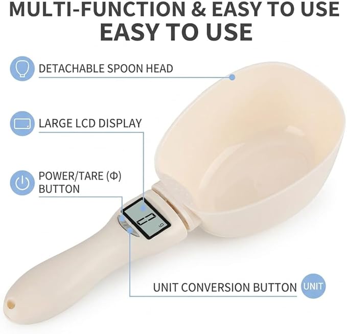 Electronic Measuring Spoon, Digital Measuring Spoon Scale, High Precision Food Scale with LCD Display, ABS Kitchen Measuring Spoon for Grams, Ounces, ml & Cups
