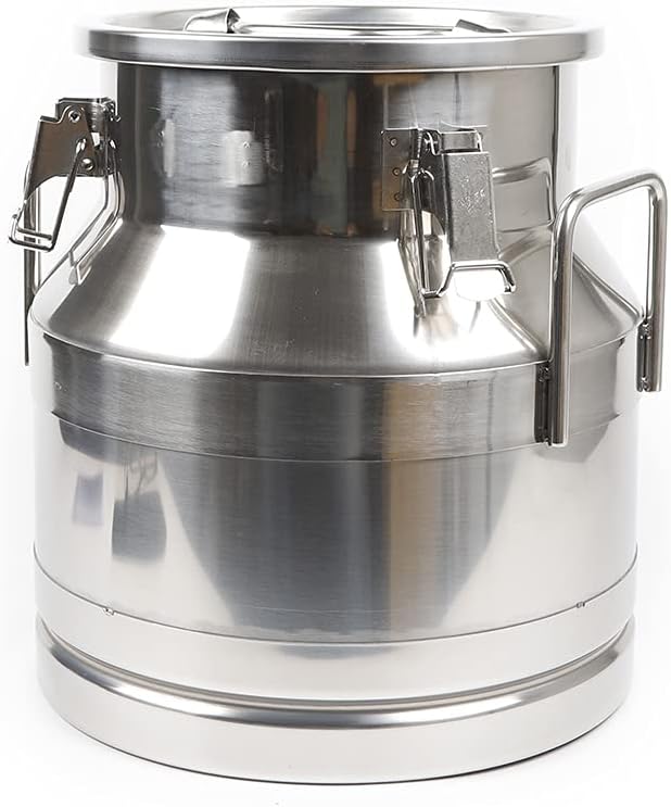 304 Stainless Steel Milk Can Large 12L-60L Capacity Milk Bucket Ice Buckets Bar Tools Wine Pail Bucket Milk Can Tote Jug with Sealed Lid Heavy Duty for Milk and Wine Liquid Storage (12L)