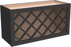 Solid Wood Mocha Wine Bottle Rack Wall Cabinet with Lattice Panels, Wine Storage for Bar, Pantry, Cellar & Basement - 30'W 12'D 18'H (Charcoal Black)